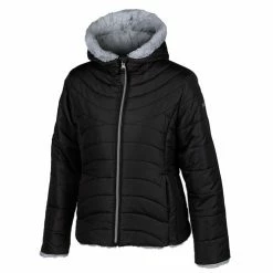 Coupon ❤️ Pacific Trail 👧 Girls' Quilted Reversible Jacket Black/Gray 🥰
