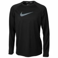 Flash Sale ⌛ Nike Boys' Solid Swim Rashguard Black 😉