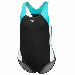 Outlet 🥰 Speedo 👧 Girls' Infinity Splice One-Piece 🩱 Swimsuit Black Combo 😍