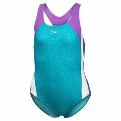 Deals ✨ Speedo 👧 Girls' Infinity Splice One-Piece 🩱 Swimsuit Blue Combo 🔥