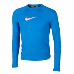 Discount ✔️ Nike 👧 Girls' Long-Sleeve Swim Tee Blue 😀