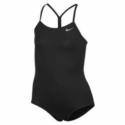 Best deal 🧨 Nike 👧 Girls' Solid Skinny-Strap One-Piece 🩱 Swimsuit Black 🔥