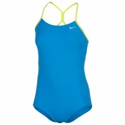 Promo 🛒 Nike 👧 Girls' Solid Skinny-Strap One-Piece 🩱 Swimsuit Blue 🧨
