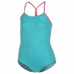 Wholesale ✔️ Nike 👧 Girls' Solid Skinny-Strap One-Piece 🩱 Swimsuit Aqua 🔥