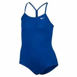 Budget 😀 Nike 👧 Girls' Solid Skinny-Strap One-Piece 🩱 Swimsuit Royal Blue 🔥