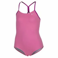Best Sale 🧨 Nike 👧 Girls' Solid Skinny-Strap One-Piece 🩱 Swimsuit Pink 🌟