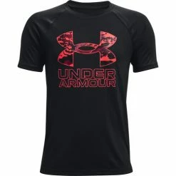 Cheap 😍 Under Armour Boys' Tech Hybrid Tee Black/Red/White ❤️