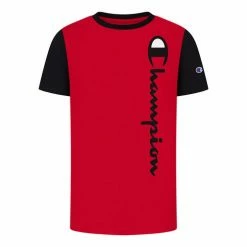 Cheap ⌛ Champion Boys' Short-Sleeve Block Tee Red/Black 👍