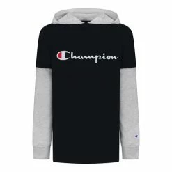 Best deal 🎁 Champion Boys' 2fer Long-Sleeve Hooded Tee Black/Gray 🎉