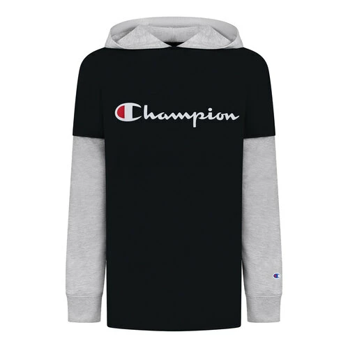 Best deal π Champion Boys' 2fer Long-Sleeve Hooded Tee Black/Gray π 3 Best deal π Champion Boys' 2fer Long-Sleeve Hooded Tee Black/Gray π