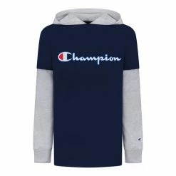 Deals 💯 Champion Boys' 2fer Long-Sleeve Hooded Tee Navy/Gray 😍