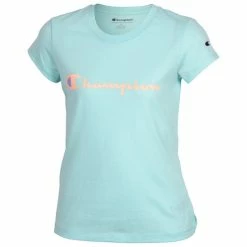 Deals 😉 Champion 👧 Girls' Classic Script Short-Sleeve Graphic Tee Blue 🥰