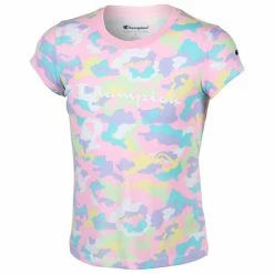 Discount 👍 Champion 👧 Girls' Abstract Camo AOP Short-Sleeve Tee Pink Combo 🛒