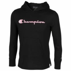 Promo ⌛ Champion 👧 Girls' Classic Script Hooded Jersey Tee Black ✔️