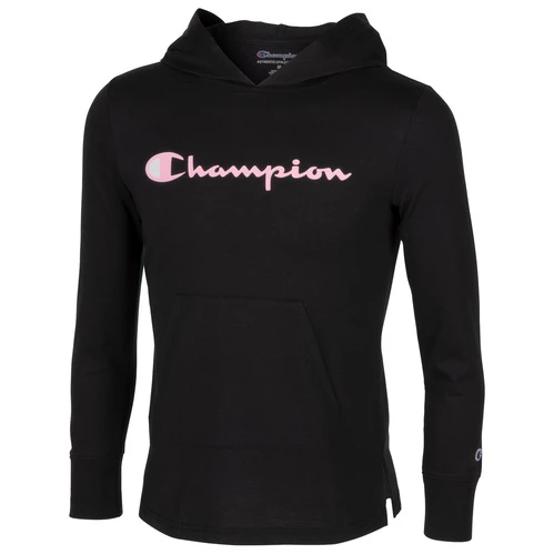 Promo β Champion π§ Girls' Classic Script Hooded Jersey Tee Black βοΈ 3 Promo β Champion π§ Girls' Classic Script Hooded Jersey Tee Black βοΈ