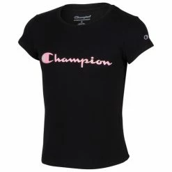 Discount ✔️ Champion 👧 Girls' Script Short-Sleeve Tee Black ✔️