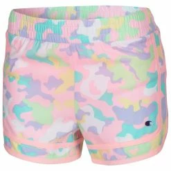 Coupon 🧨 Champion 👧 Girls' Abstract Camo AOP Woven Shorts Pink Combo ❤️