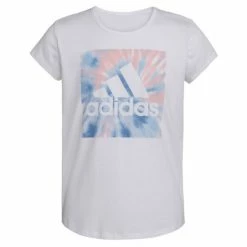 Deals ✨ Adidas 👧 Girls' Spiral Tie-Dye Tee White/Blue 🤩