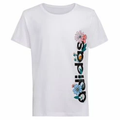 Deals ✔️ Adidas 👧 Girls' Flower Long Slit Tee White 🌟