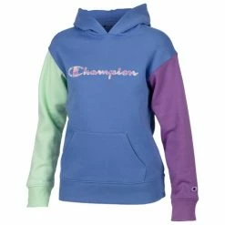 New 🛒 Champion 👧 Girls' Multi Stripe Pattern Color Block Fleece Hoodie Blue Combo 🎁