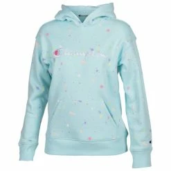 Flash Sale ❤️ Champion 👧 Girls' Paint Splatter AOP Fleece Hoodie Blue Combo ✨